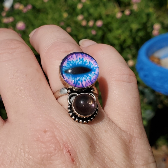 New Unique Fancy Glass Amethyst Protection Evil Eye Magic 925 Silver Ring. - Picture 8 of 16